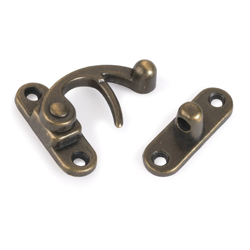 Hook Latch with Screws - Small - Antique Brass